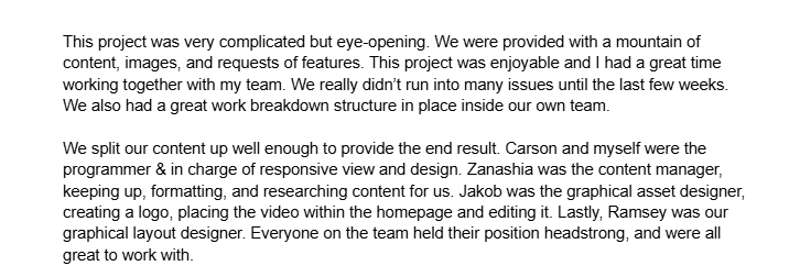 Image of a document containing my capstone project reflection